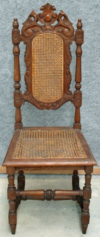 Antique French Set 6 Oak Hunting Chairs Griffins 4