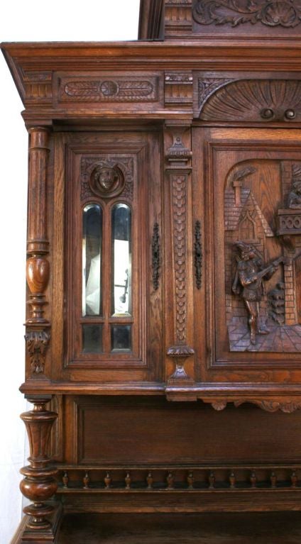 20th Century Antique French Renaissance Carved Buffet Troubadour