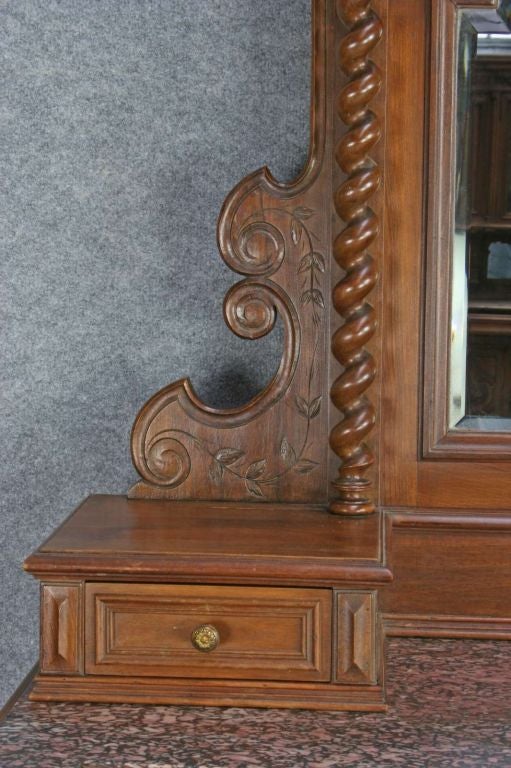 Antique French Walnut Marble Hunting Vanity Dresser For Sale 4