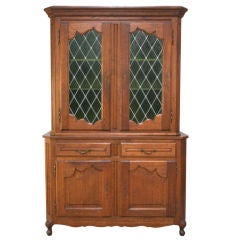 Vintage French Country Oak China Cabinet Hutch Bookcase