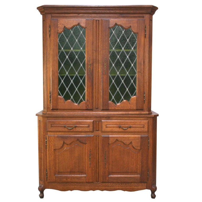 Vintage French Country Oak China Cabinet Hutch Bookcase For Sale