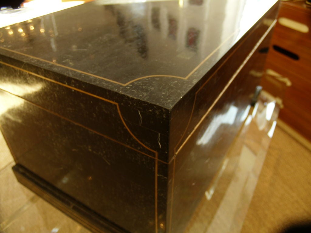 Maitland-Smith Tessellated Stone Trunk with Brass Inlay In Excellent Condition In Miami, FL