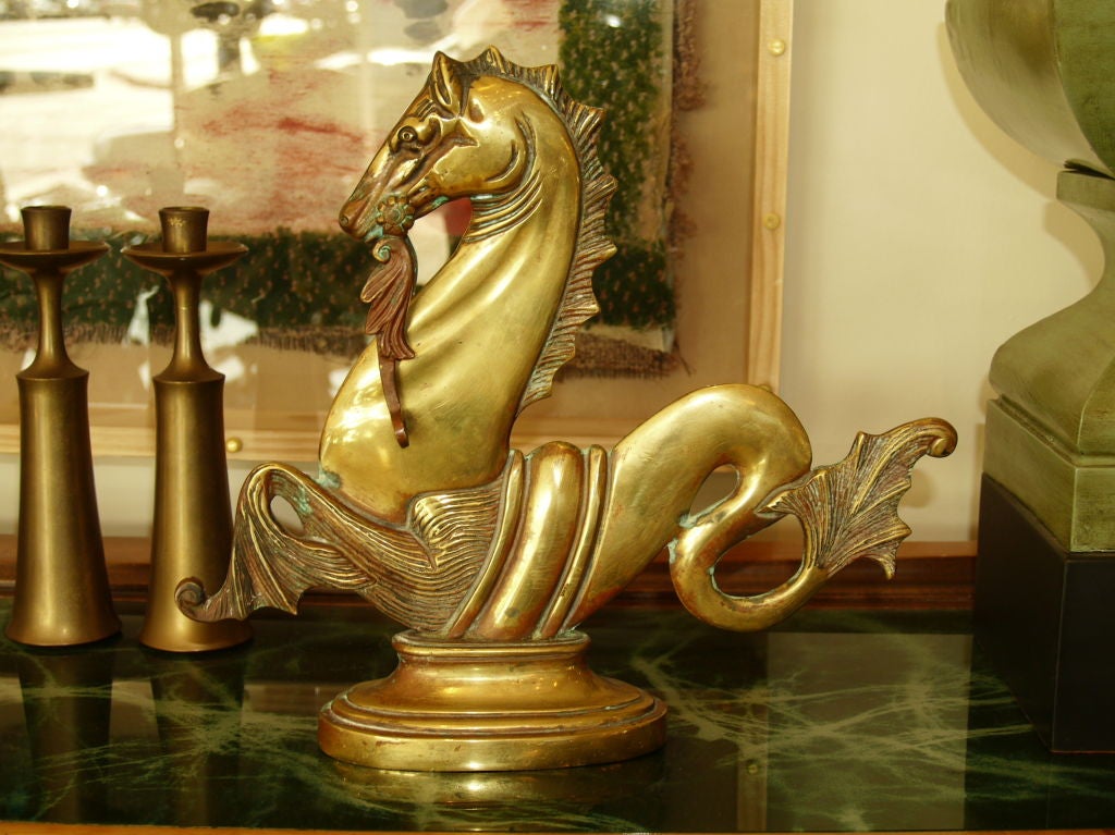 This is a bronze sea horse off the front of a Gondola.