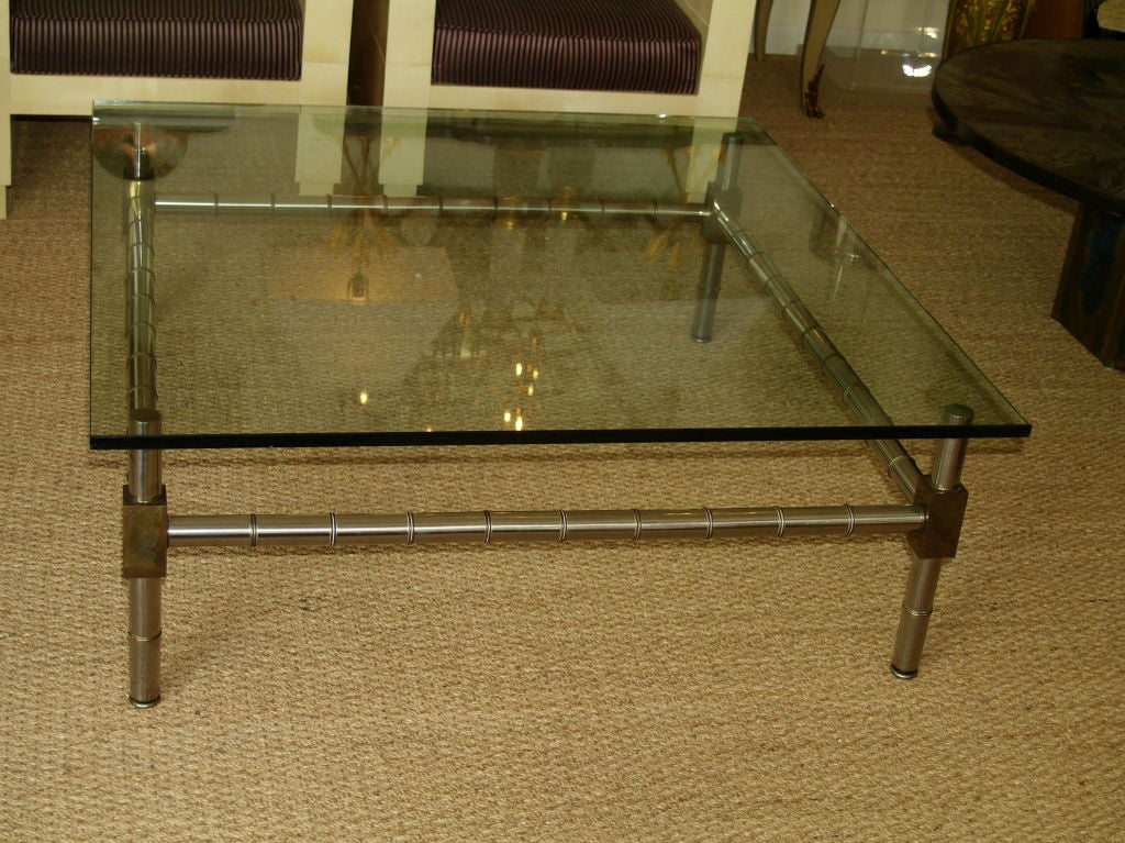 French Hollywood Regency Oversized Faux Bamboo Coffee Table For Sale