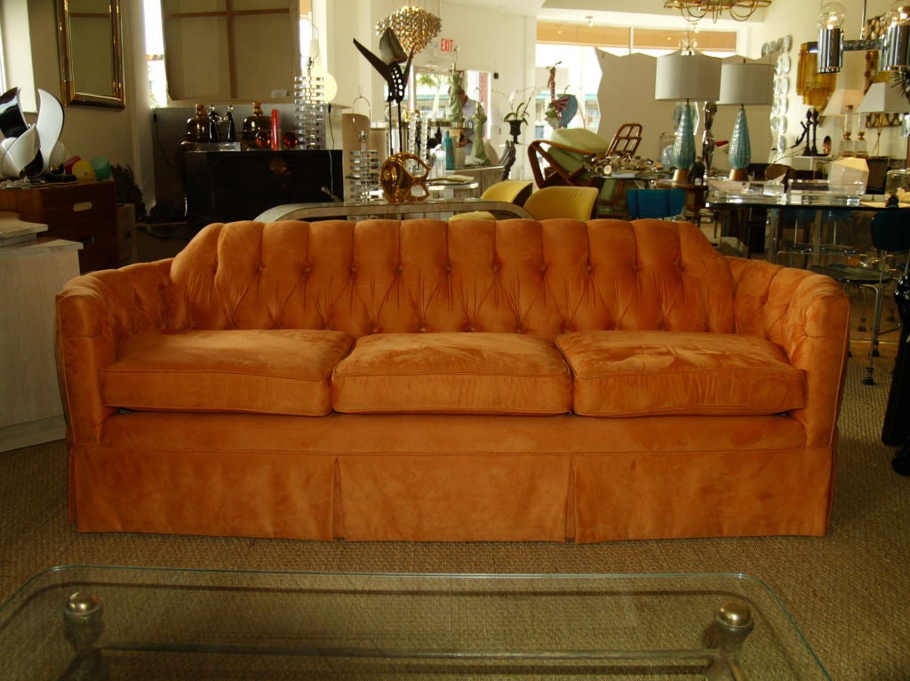 Hollywood Regency Tuffted Orange Ultra Seud Sofa