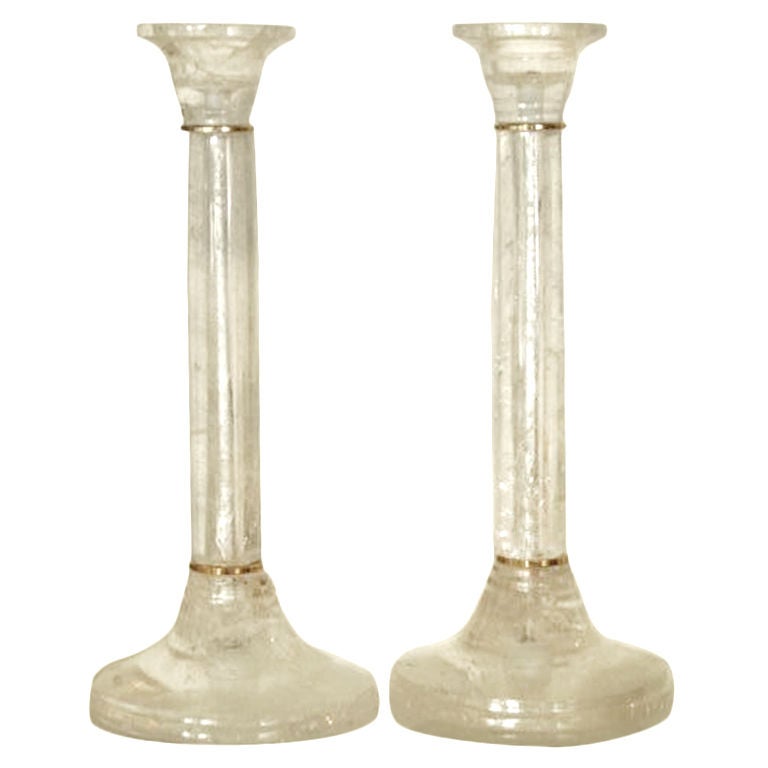 Pair of Rock Crystal with Gilded Bronze Candle Holders at 1stdibs