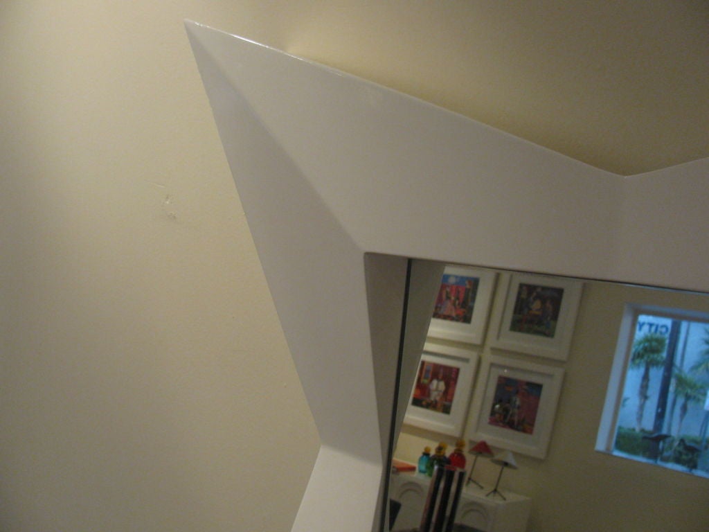 American Modern Oversized Diamond White Lacquered Mirror For Sale