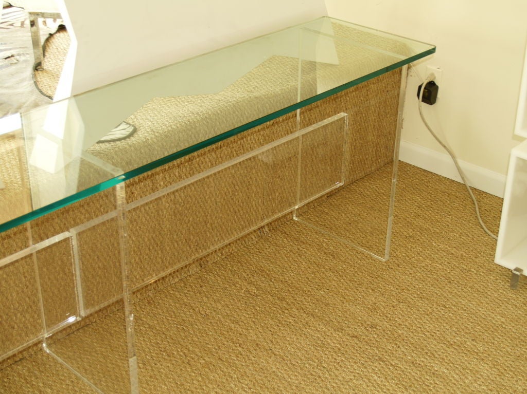 Exceptional Extra Long Low Console in Lucite w/Glass Top 1