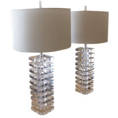 Pair of Stacked Lucite Table Lamps 1