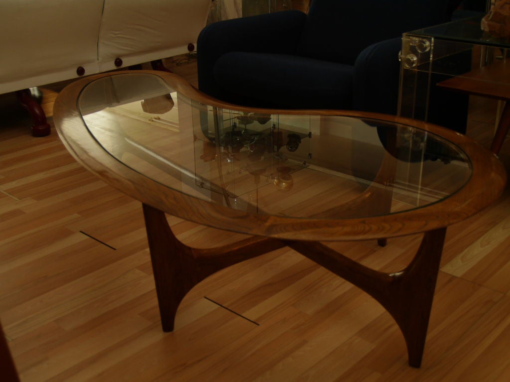 Exquisite Lane freeform wood coffee table with inset glass