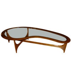 Exquisite Lane freeform wood coffee table with inset glass