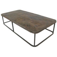 Belgian iron coffee table with riveted edge