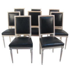 Antique 19th Century French Black Leather Dining Chairs
