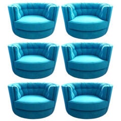 Vintage Swivel Tub Chairs in Turquoise Ultra Suede