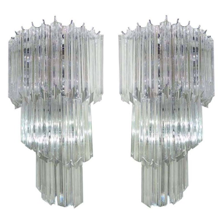 Pair of Camer Venini Prism Crystal Sconces at 1stdibs