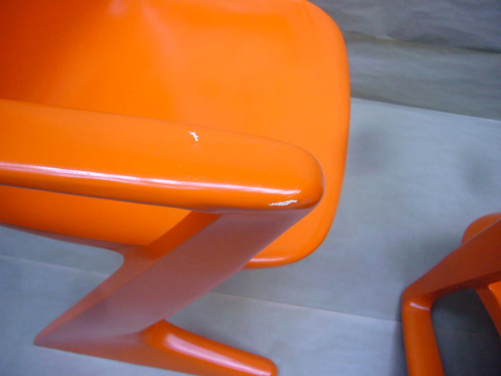 Pair of Orange 'Kangaroo' Arm Chairs by Ernst Moeckl 5