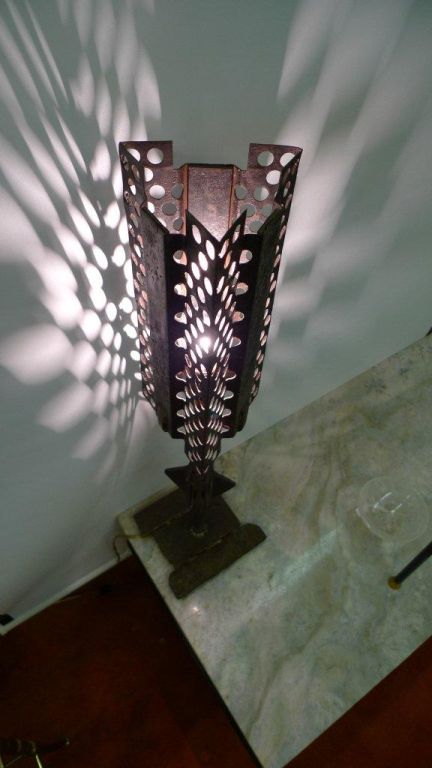 1950's French Industrial Torch Cut Iron Table Lamp In Excellent Condition For Sale In Hanover, MA