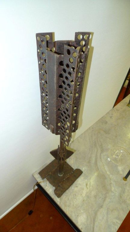 1950's French Industrial Torch Cut Iron Table Lamp For Sale 1