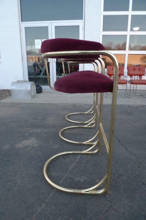 Set Of 3 Vintage Brass Bar Stools By, Shelby Williams Bar Stools