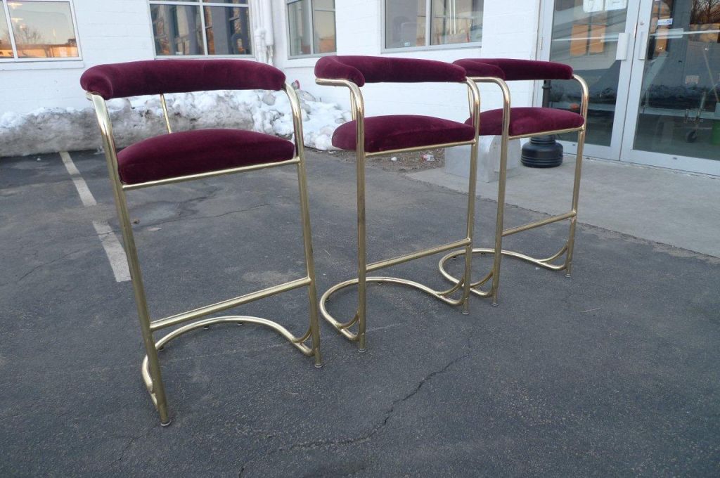 Set Of 3 Vintage Brass Bar Stools By, Shelby Williams Bar Stools