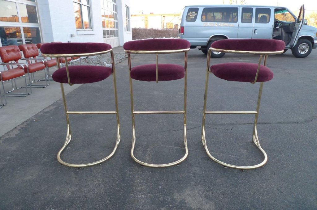 20th Century Set of 3 Vintage Brass Bar Stools by Shelby WIlliams