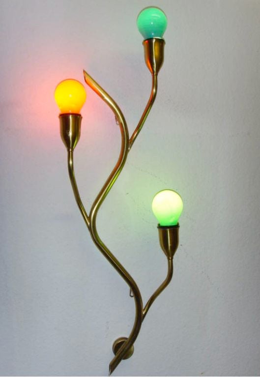 Mid-Century Norwegian 3 Bulb Brass Sconce by Astra For Sale 5