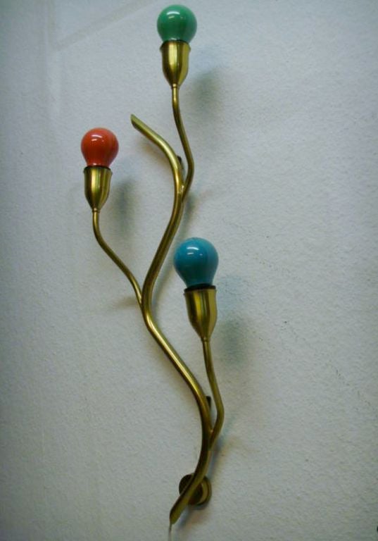 Mid-Century Norwegian 3 Bulb Brass Sconce by Astra In Good Condition For Sale In Hanover, MA