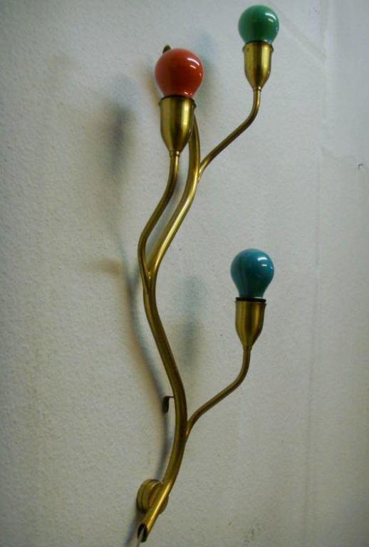Mid-20th Century Mid-Century Norwegian 3 Bulb Brass Sconce by Astra For Sale