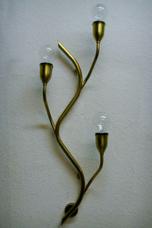 Mid-Century Norwegian 3 Bulb Brass Sconce by Astra For Sale 2