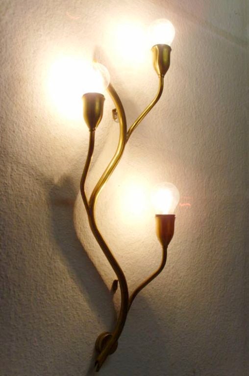 Mid-Century Norwegian 3 Bulb Brass Sconce by Astra For Sale 3