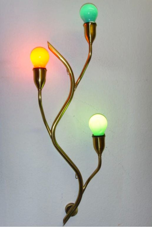 Mid-Century Norwegian 3 Bulb Brass Sconce by Astra For Sale 4