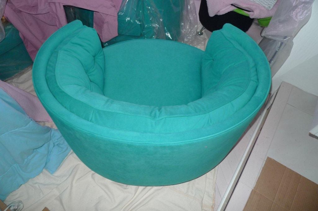 20th Century Swivel Tub Chairs in Turquoise Ultra Suede