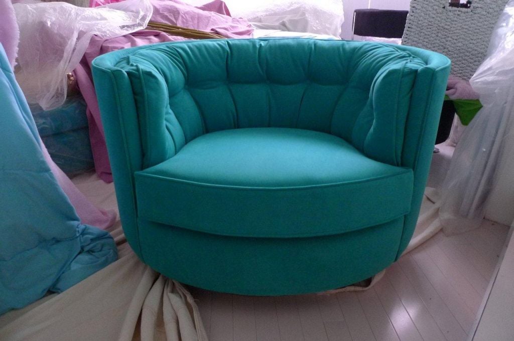 Swivel Tub Chairs in Turquoise Ultra Suede 2