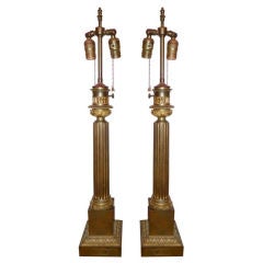 Pair of Louis-Philippe Bronze Column Lamps by Clachet