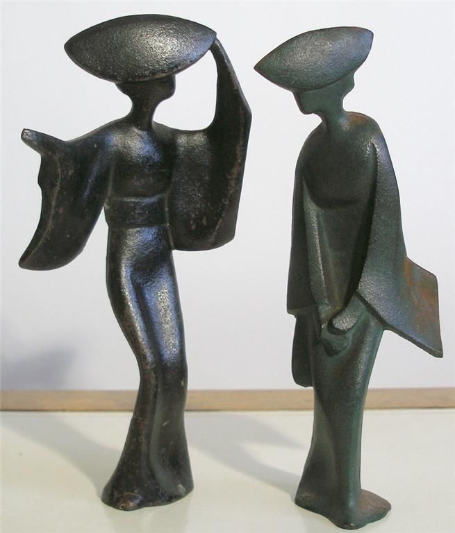 Brutalist Cast Iron Geisha Figures 1