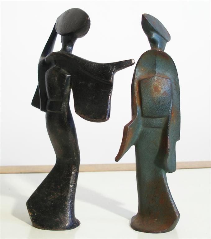 Brutalist Cast Iron Geisha Figures 2