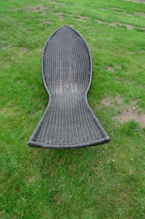Rattan Sculptural Painted Wicker Fish Chaise