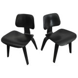 Vintage Set of 6 Early EAMES DCW Chairs in Black Aniline Dye