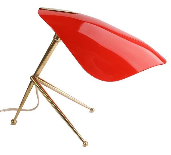 Italian Tripod Lamp with Articulating Red Plexi Reflector