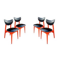 Set of 4 1950's Red Lacquered Dining Chairs