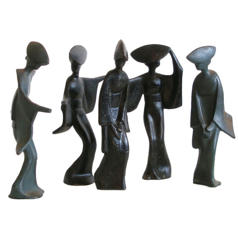Brutalist Cast Iron Geisha Figures