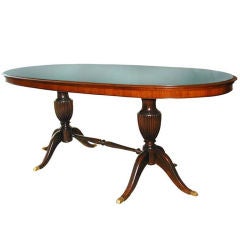 1950s Italian Oval Rosewood Dining Table with Green Glass Top 7