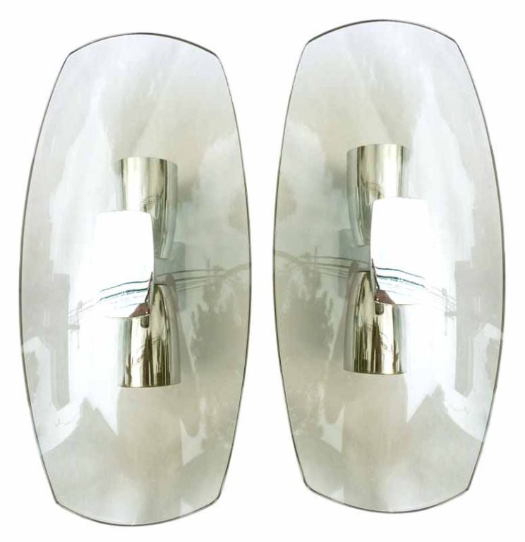 Pair of Italian Chrome and Smoked Glass Sconces For Sale at 1stdibs