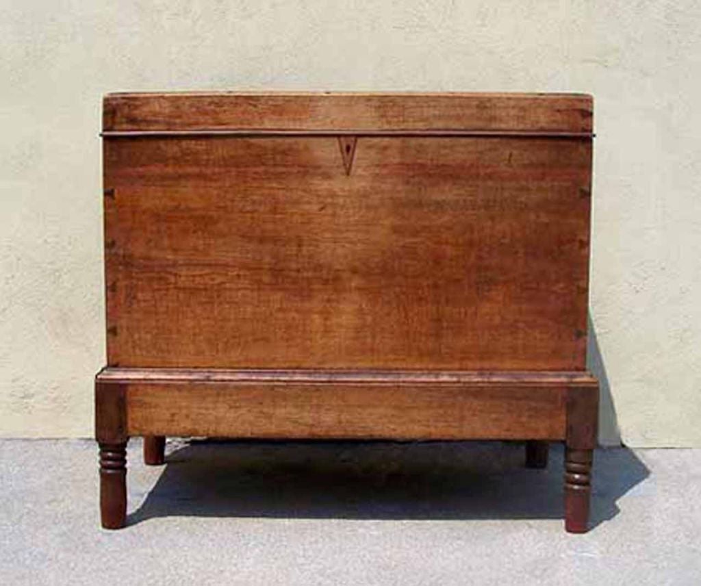 A wonderful Caribbean linen chest on frame from Jamaica.  Great look for West Indies cedrilla linen chest. Commonly confused for a sugar chest. British Colonial