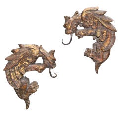 Pair of Carved Wood Griffins