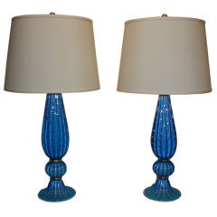 Pair of Murano Turquoise Lamps