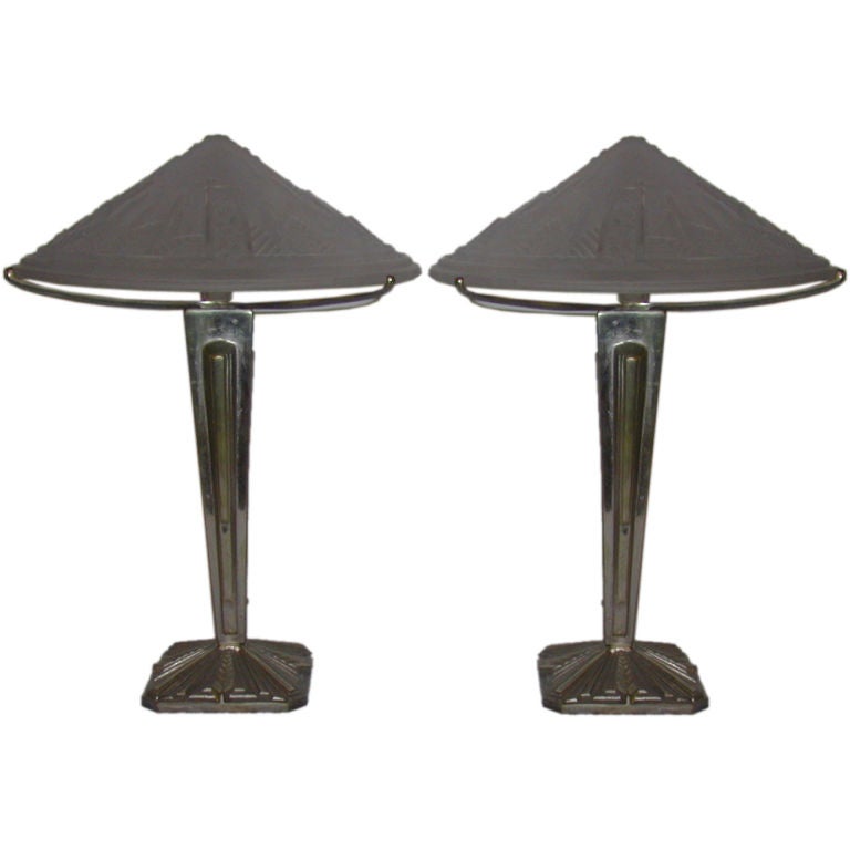 Pair of Muller Freres Lamps For Sale