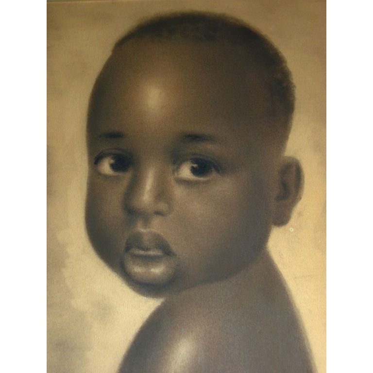 Pastel Drawing of African Boy by E. Libiet For Sale