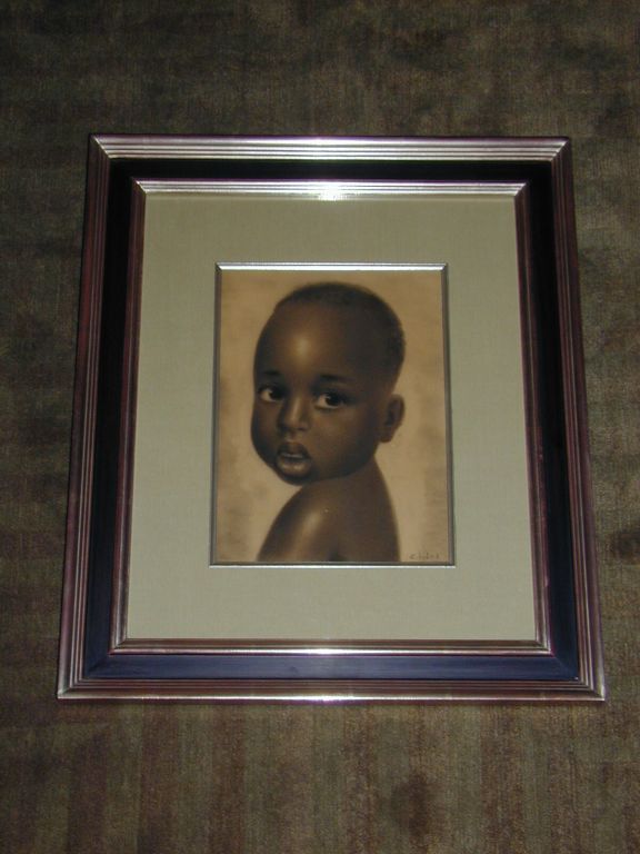 Belgian Pastel Drawing of African Boy by E. Libiet For Sale