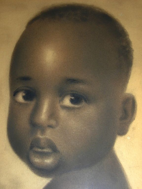 Mid-20th Century Pastel Drawing of African Boy by E. Libiet For Sale